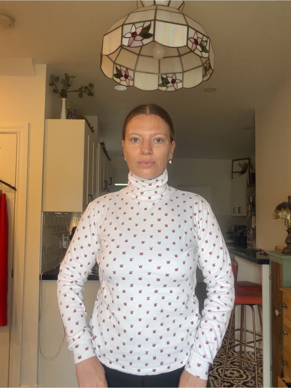 FREE Vintage White Turtleneck Top with Red Apple Print - Picture 8 of 12